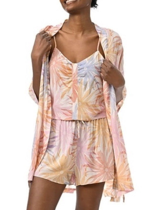 Splendid Women's 3-Pc. Robe, Tank Top & Shorts Sleep Set - Daisy Days, Small