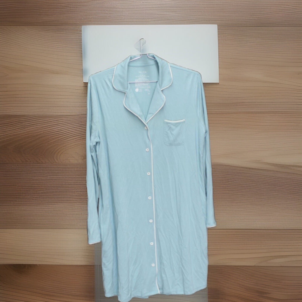 State Of Day Womens Notched-Collar Sleepshirt Button Up 100180154MS Nile Blue S