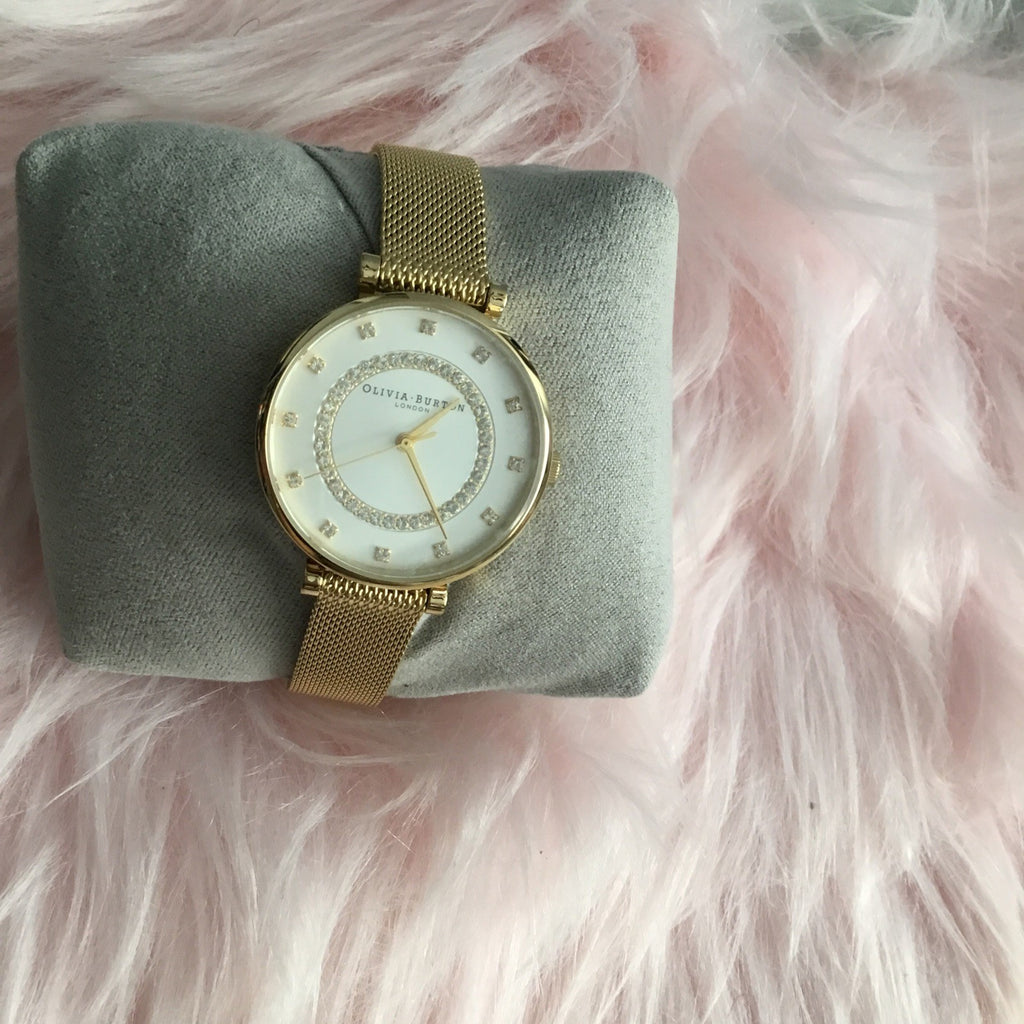 Olivia Burton Women's T-Bar Gold-Tone Stainless Steel Mesh Bracelet Watch 32mm