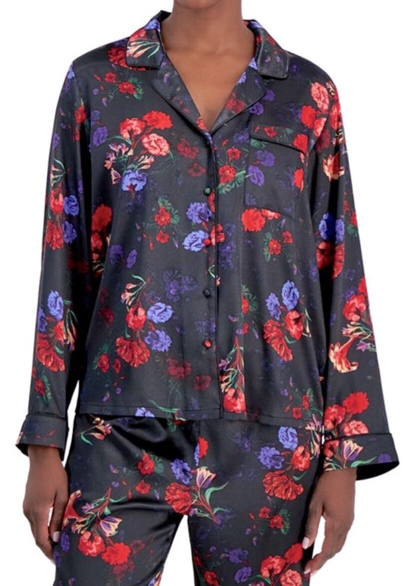 I.N.C. CONCEPTS WOMEN'S PJ SETBLACK MIDNITE GARDEN SATIN XXL