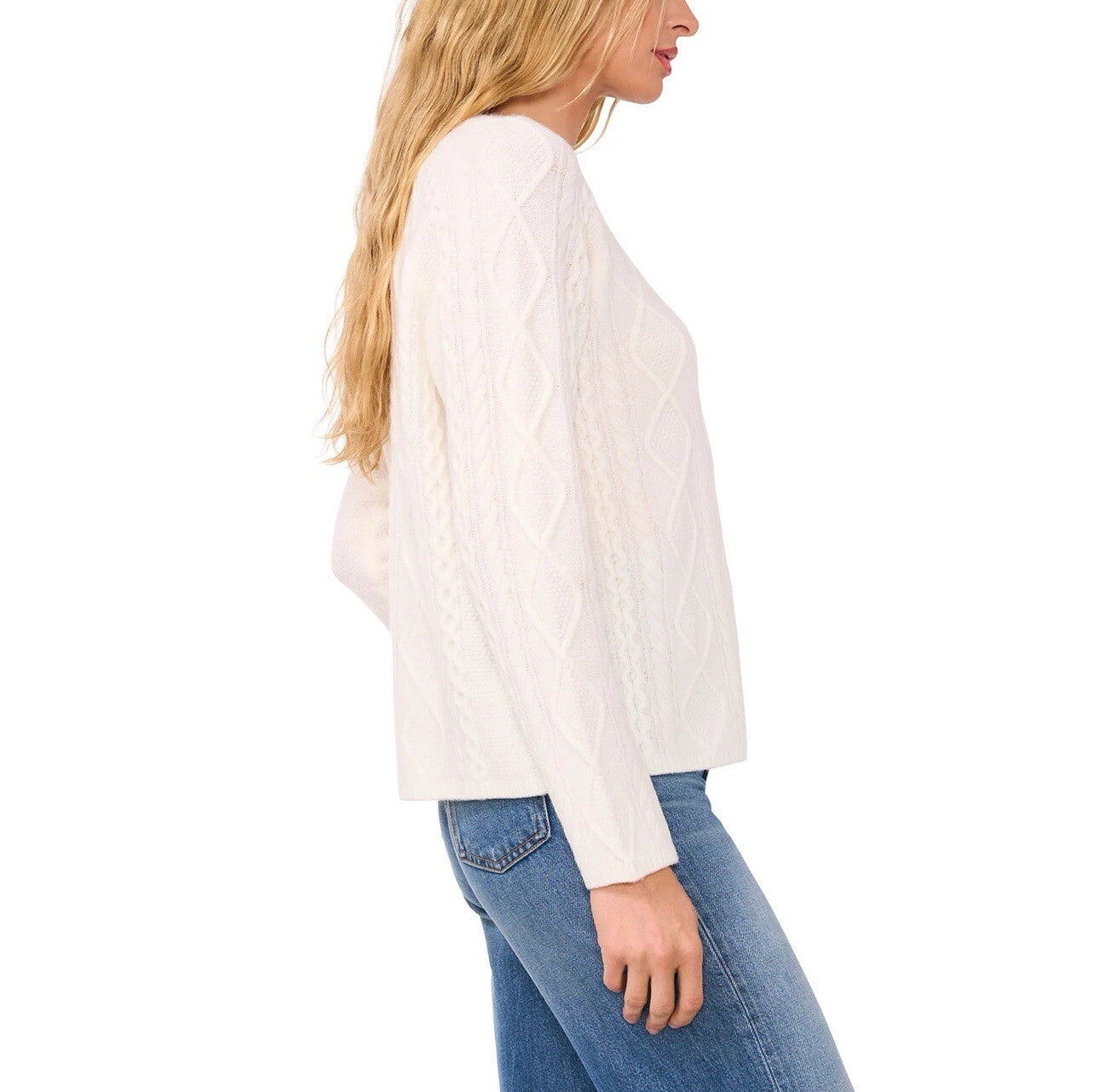 Vince Camuto Women's Warm Cozy Pullover Crew Neck Cable Sweater White Size M