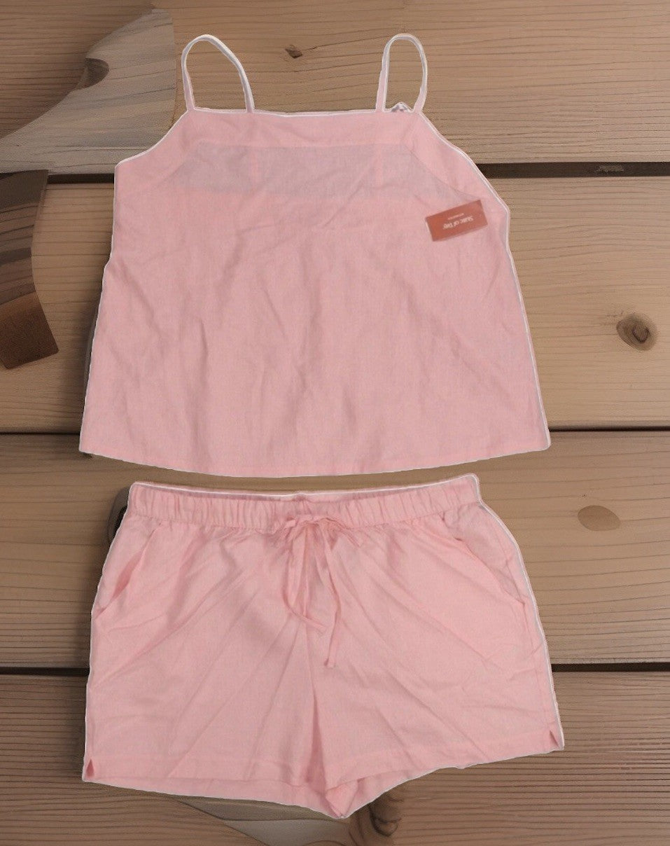 State of Day Women's 2-Pc. Sleeveless Linen Pajamas Set, Satin Pink, X-LARGE