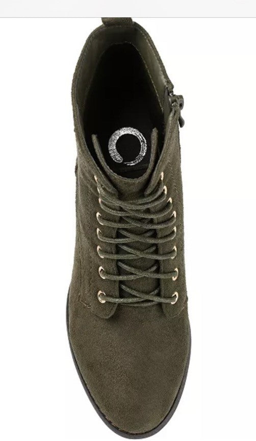 Journee Collection Women's Baylor Lace Up Stacked Heel Booties Olive 11