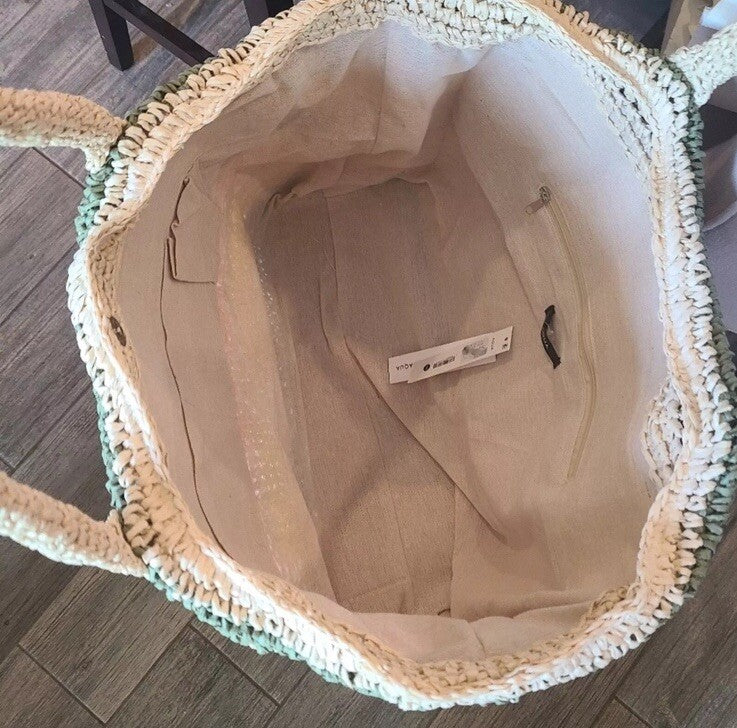 Bloomingdale’s Exclusive Aqua Straw/paper/linen Beach XL Tote $138