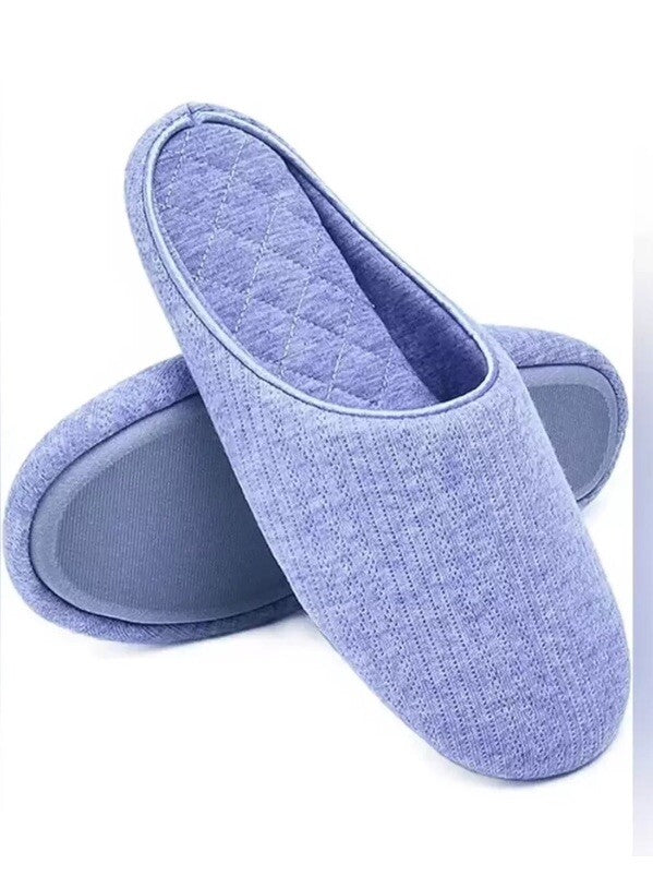 New Charter Club Pointelle Knit Closed-Toe Slippers Blue X-Large 11-12