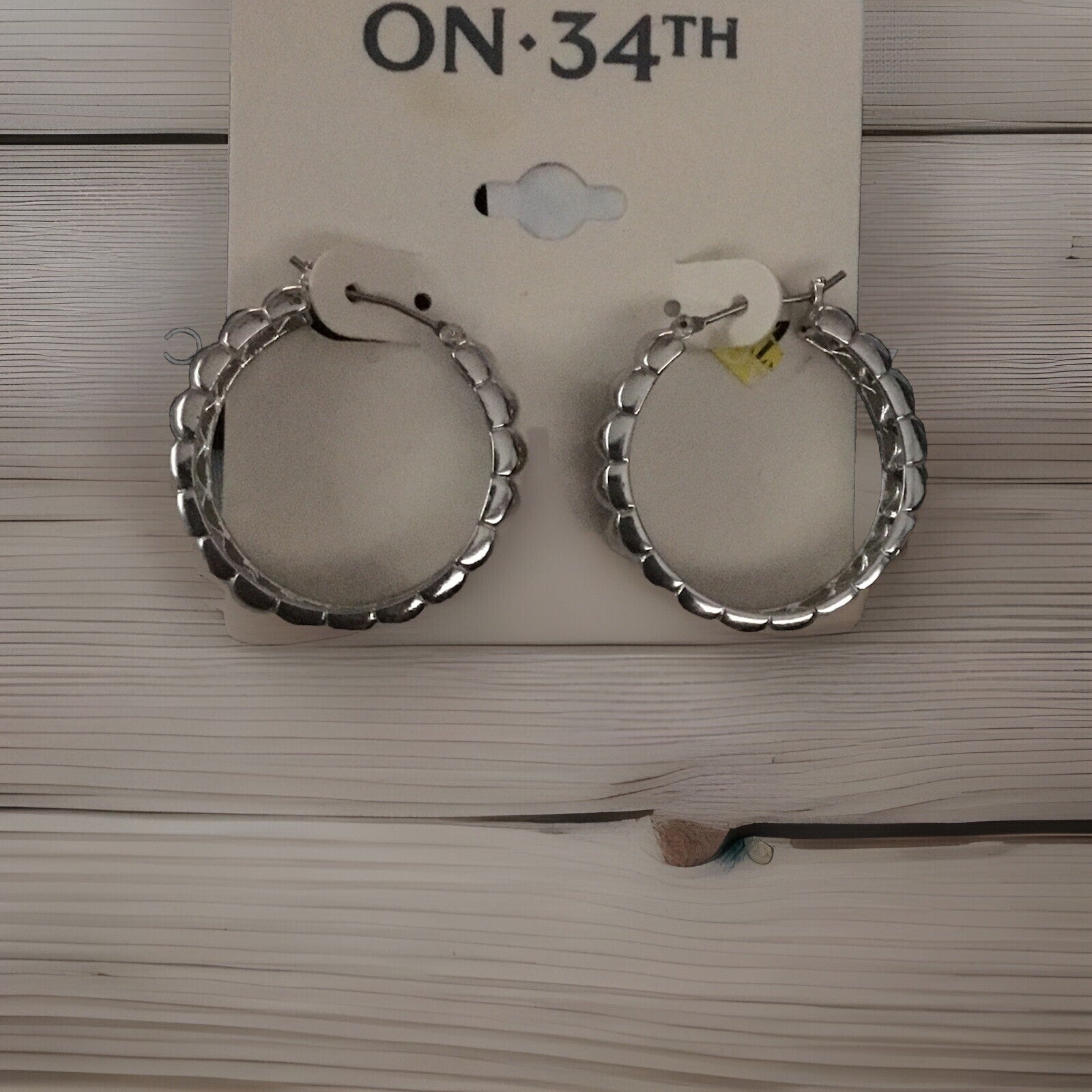 ON 34TH Women's Twisted Hoop Earrings Silver Tone Length 1 3/5"