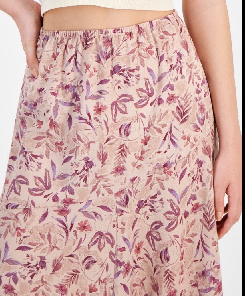 Hippie Rose Juniors' Printed Asymmetric Maxi Skirt - Blush Floral, Size XL