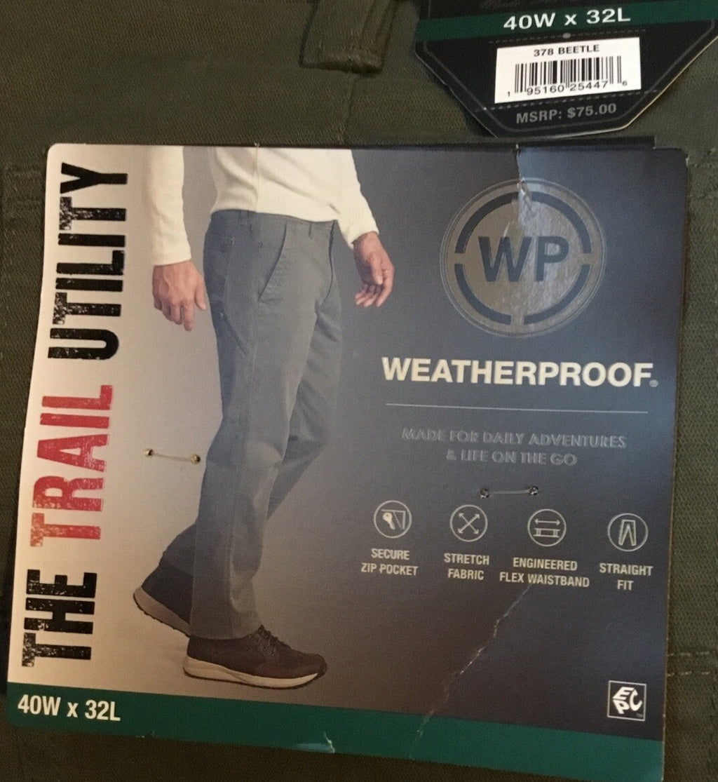 Weatherproof WP Men's The Trail Utility Pants Flex Waist 40 x 32 Green NWT