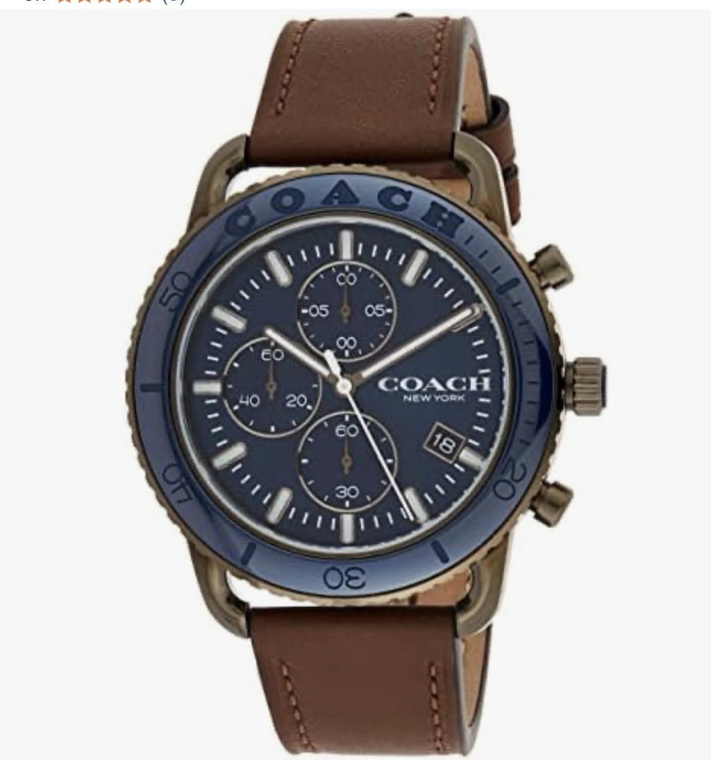 NEW Coach Mens Cruiser Black Dial Saddle Leather Band Chronograph Watch 14602612