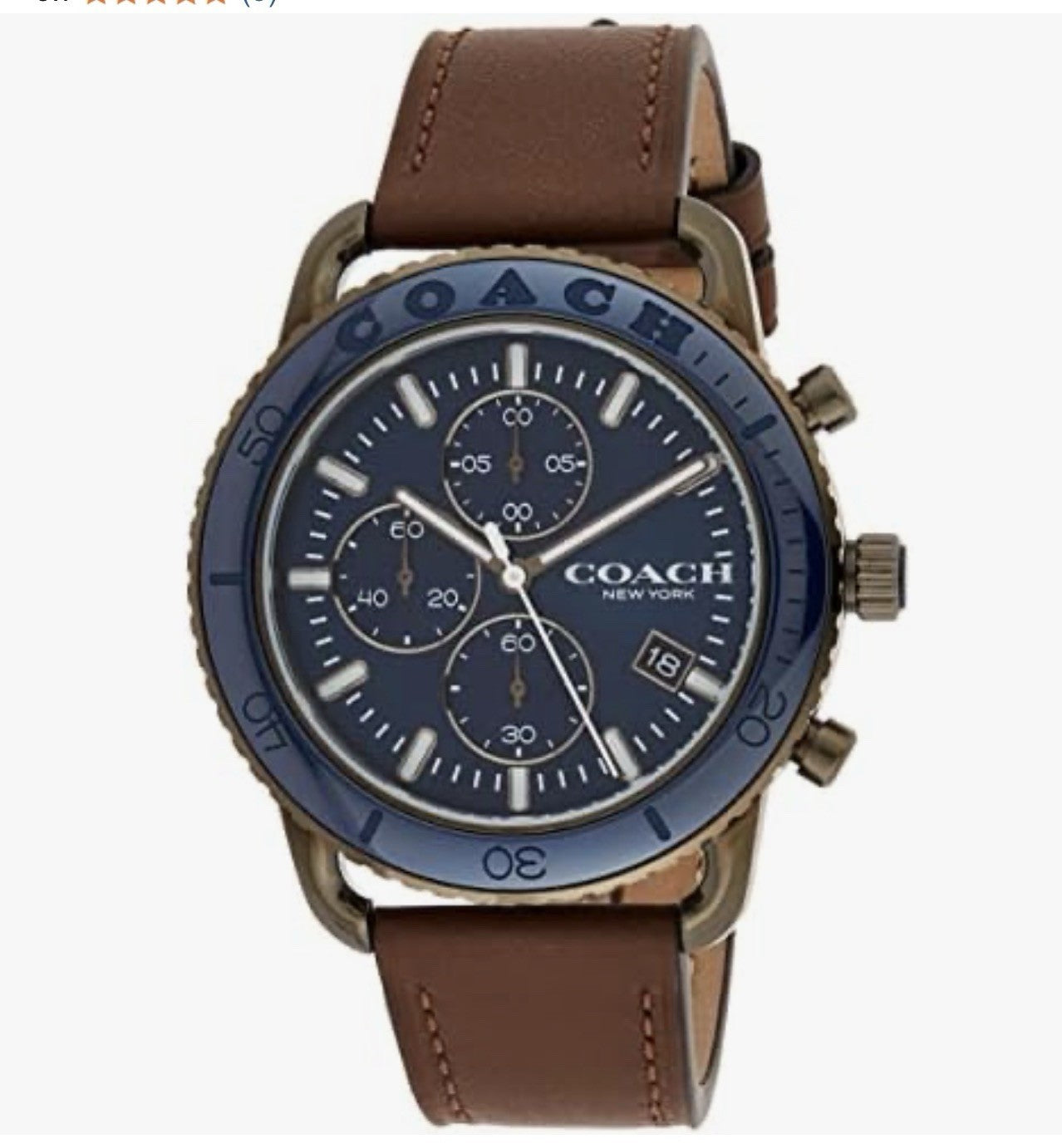 NEW Coach Mens Cruiser Black Dial Saddle Leather Band Chronograph Watch 14602612
