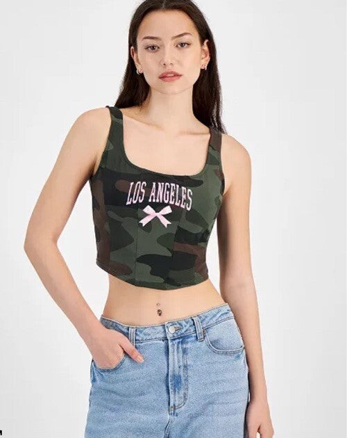 Grayson Threads, the Label Juniors' Cropped Camo-Print Graphic Top  Large