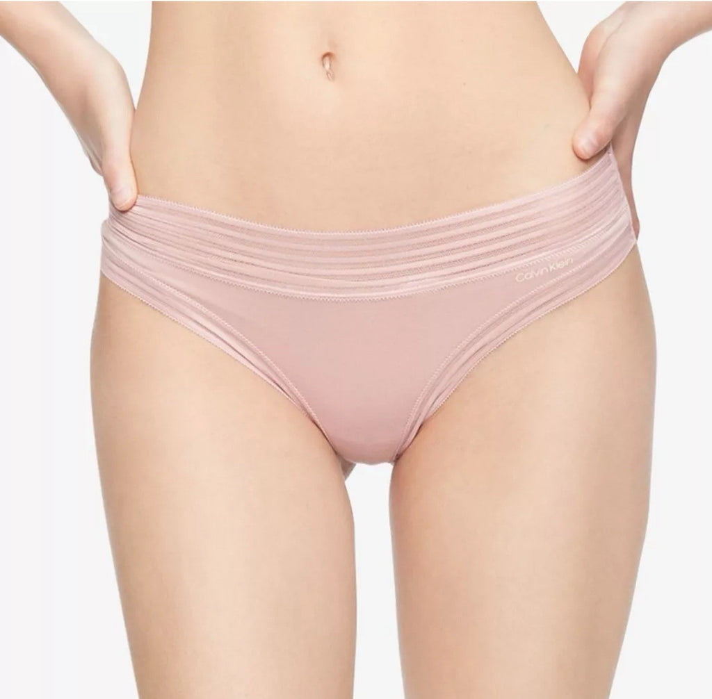 Calvin Klein Womens Striped Waist Thong Underwear Pink  Modal QD3670 XSmall 
