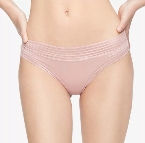 Calvin Klein Womens Striped Waist Thong Underwear Pink  Modal QD3670 XSmall 