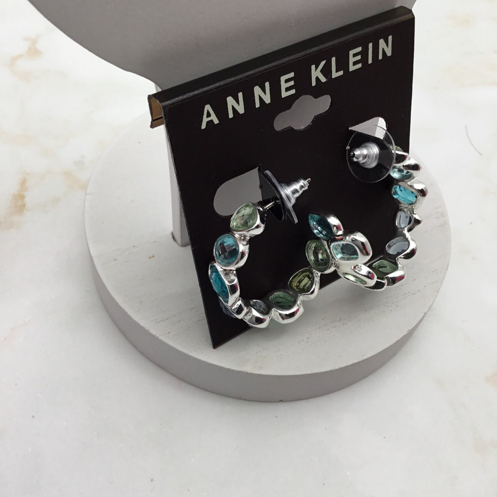 Anne Klein Silver-Tone Crystal Bezel Set C Hoop Earrings