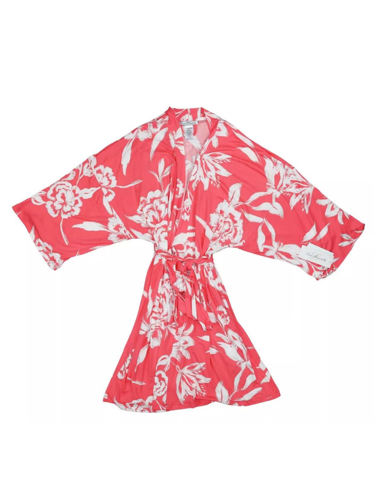 Linea Donatella Tropical Floral Print w/Pockets & Belt Womens Short Robe Size S