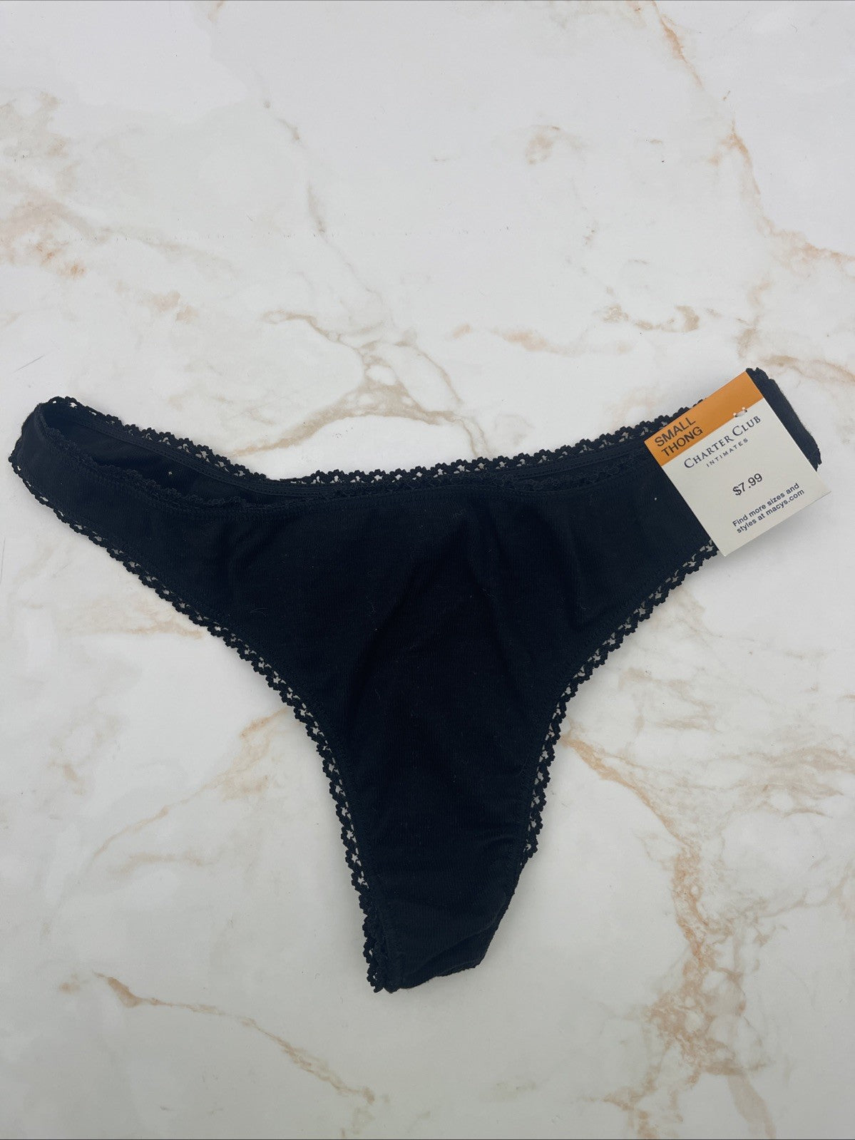 Charter Club Everyday Cotton Women’s Lace-Trim Thong Black Small