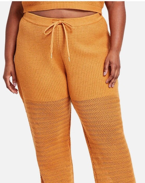 Nina Parker Women's Brown Plus Open Stitch High Rise Flared Pants Size 3X