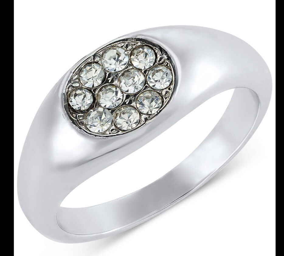 On 34th Crystal Pavé Signet Ring, Size 5