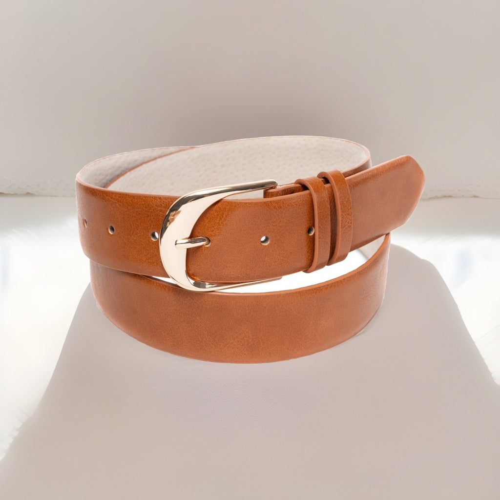 On 34th Women’s Sculpted Buckle Panel Belt, Cognac, Small