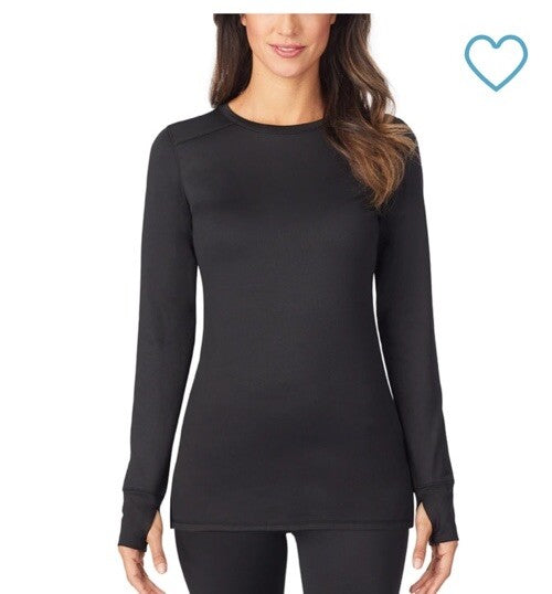 NEW Cuddl Duds Long Sleeve Crew Womens Base Layer Black M