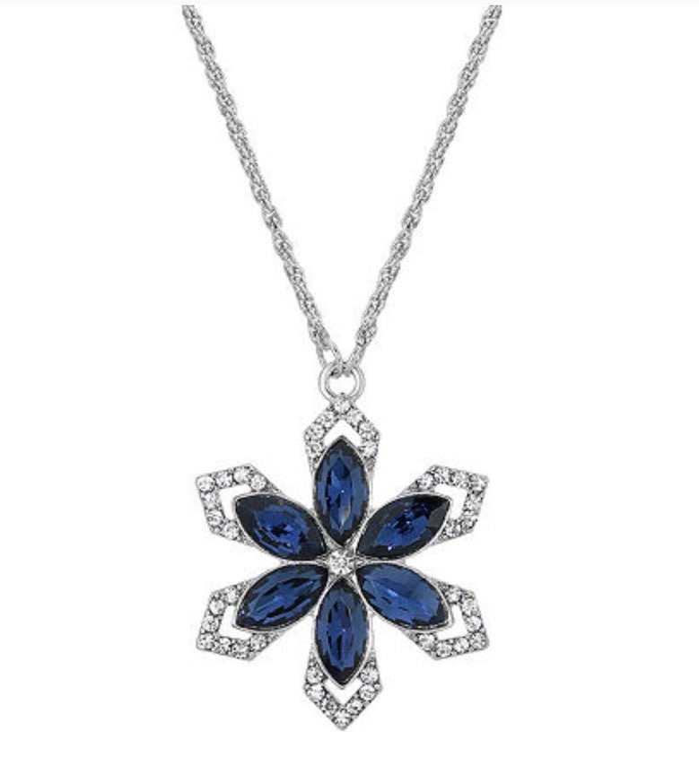 2028 Silver-Tone Sapphire Blue Color Stone with Crystals 
