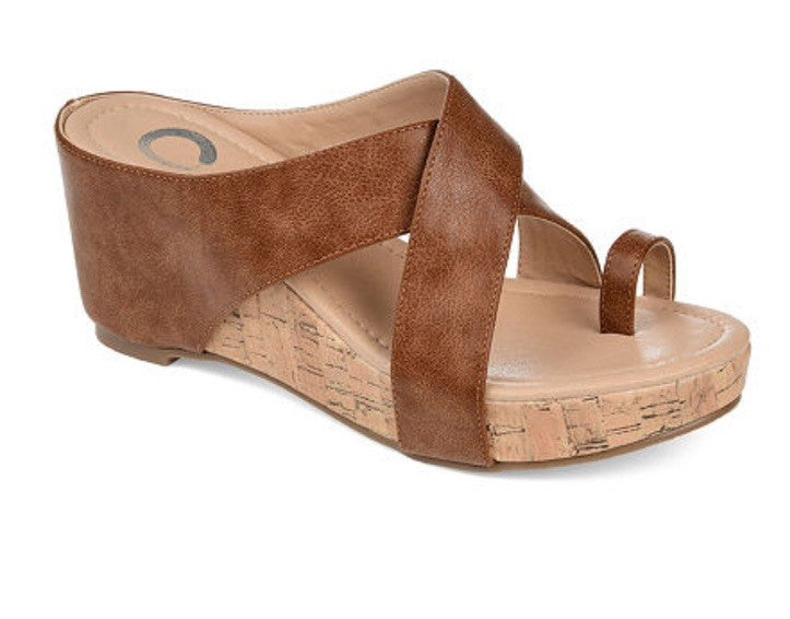 Journee Collection Womens Rayna Brown Wedge Sandals 7 1/2