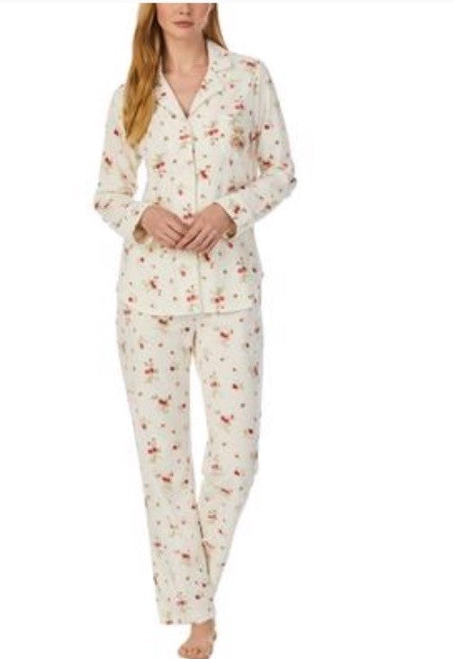 Lauren Ralph Lauren Long Printed Pajama Set Ivory Floral XL