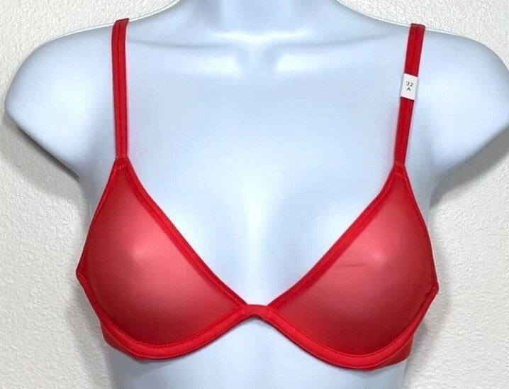 NWOT Calvin Klein Womens 36A Sheer Marquisette Unlined Plunge Bra QF6727 Red