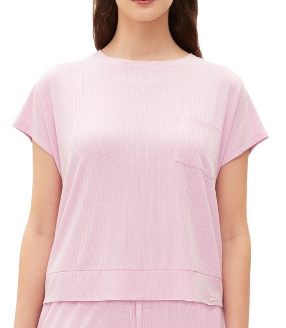 Gap GapBody Women's Ribbed Short-Sleeve Pajama Top - Butterfly Pink, SMALL