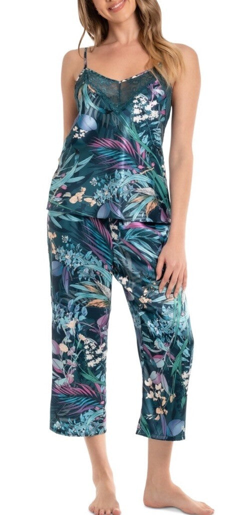 Linea Donatella Womens 2 Pc Botanical Pajama Pants Set XL Turquoise
