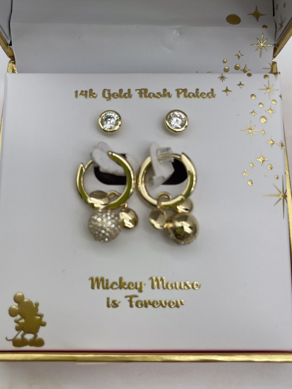 Disney 14k Gold Flash Plated Earrings Set Mickey Mouse Is Forever 
