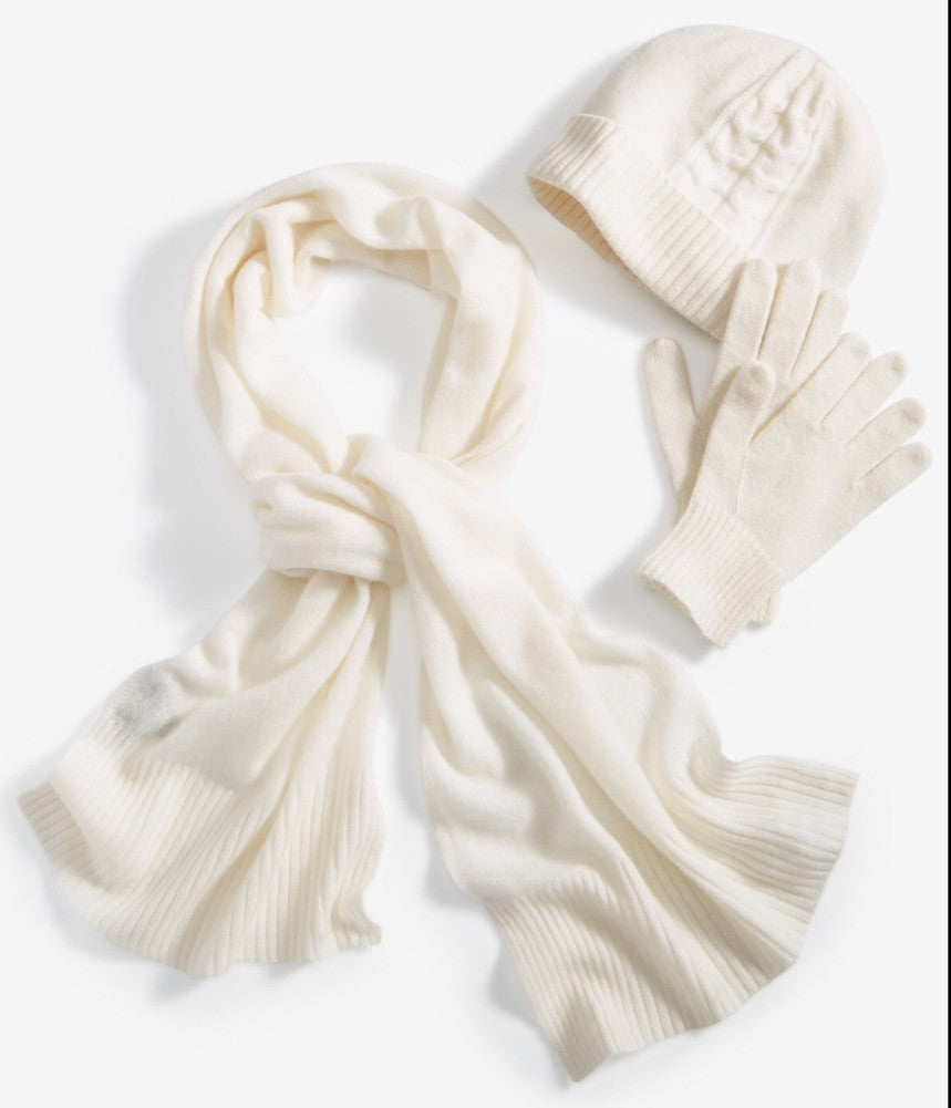 Charter Club Cashmere Hat, Gloves & Scarf Boxed Gift Set, Vanilla Ice