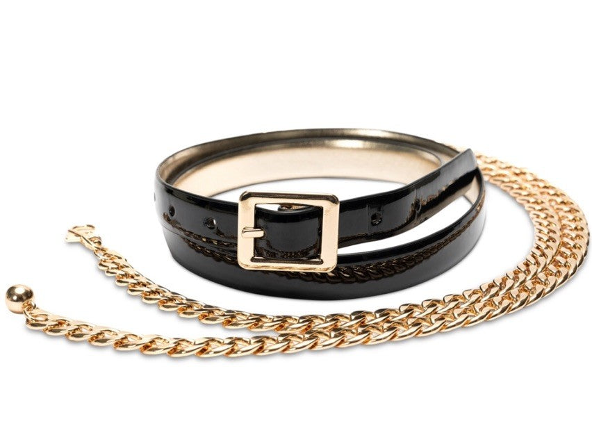 I.N.C. International Concepts Women's Reversible & Chain Belt Set,black/gold L