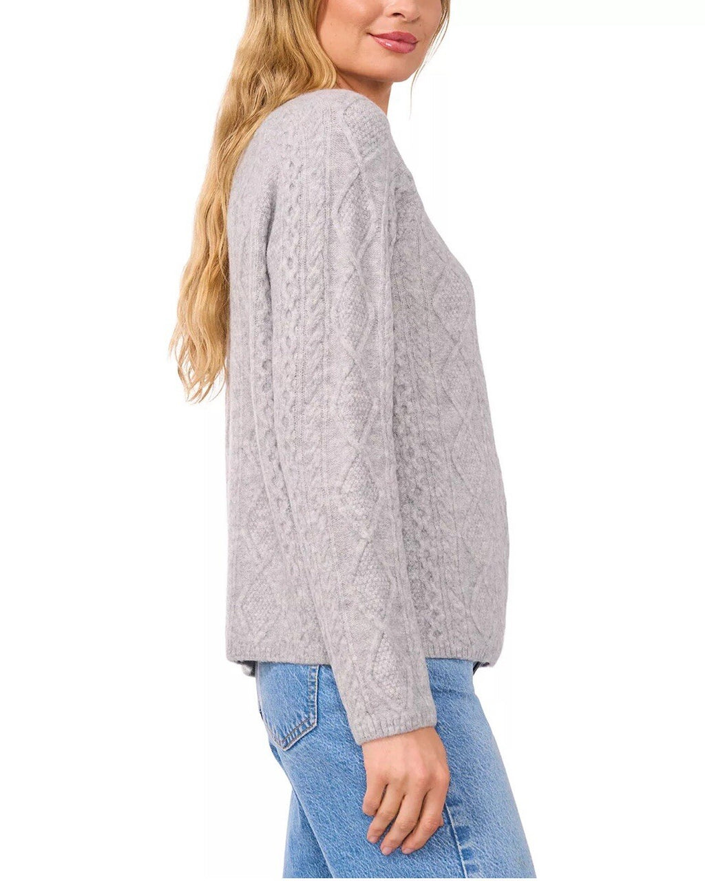 Vince Camuto Women's Warm Cozy Pullover Crew Neck Cable Sweater Gray Size S