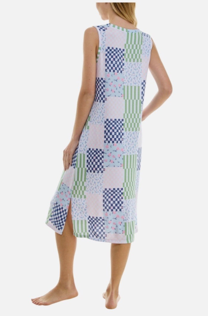 Roudelain Women's Printed Sleeveless Nightgown - Ditsy Check, X-LARGE