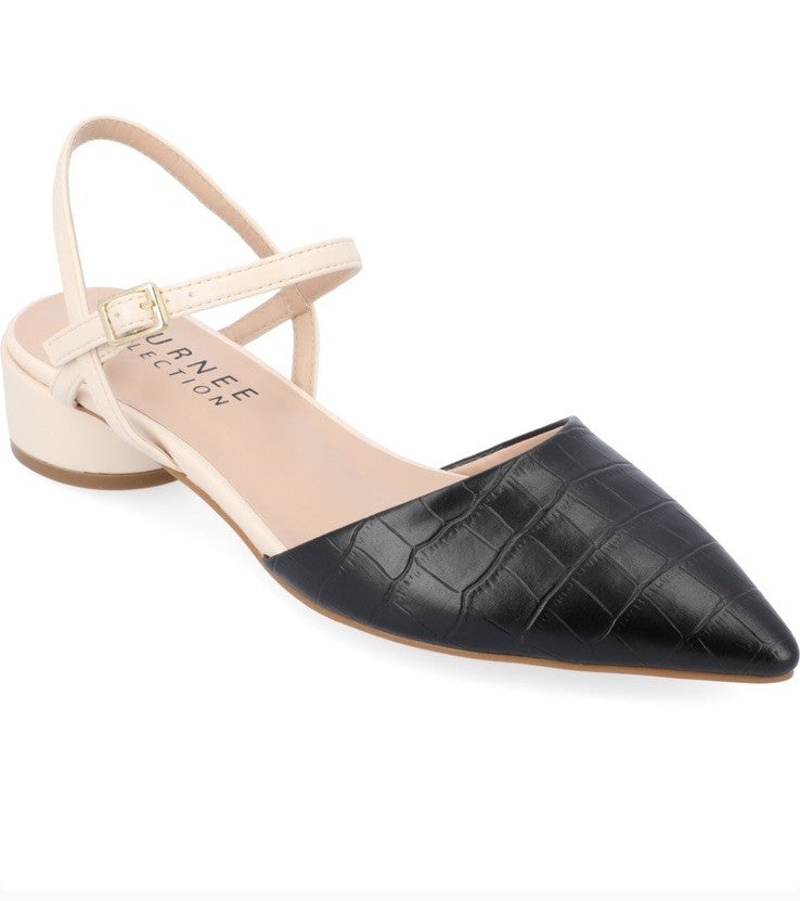 Journee Collection Women's Brynn Block Heel Pointed Toe Flats Black 10