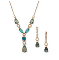 Anne Klein Y-Neck Stone Cluster Necklace and Earring Set
