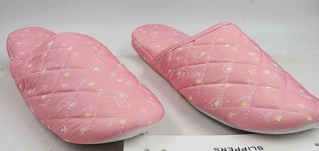 Charter Club Quilted Paisley Floral Slippers Women's L 9-10 Pink Paisley Slip-On