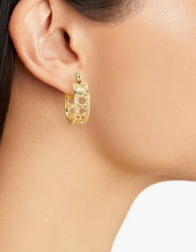 Anne Klein Women's Latticed Huggie Hoop Earrings Gold Tone