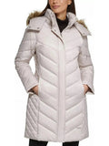 Kenneth Cole Women's Quilted Faux Fur Hood Heavyweight Puffer Coat Birch Size XL