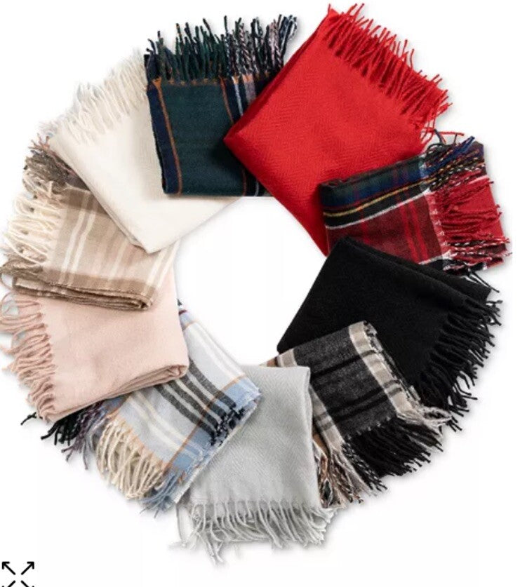 Style & Co. Soft Plaid Fringe-Trim Scarf Women's One Size Black Neutral