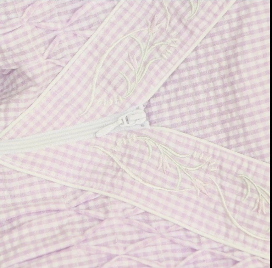 Miss Elaine Women's Checkered 3/4-Sleeve Robe - Lilac/white Check