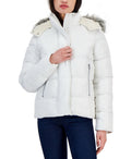 Maralyn & Me Juniors' Faux-Fur-Trim Hooded Puffer Coat Winter White Size M