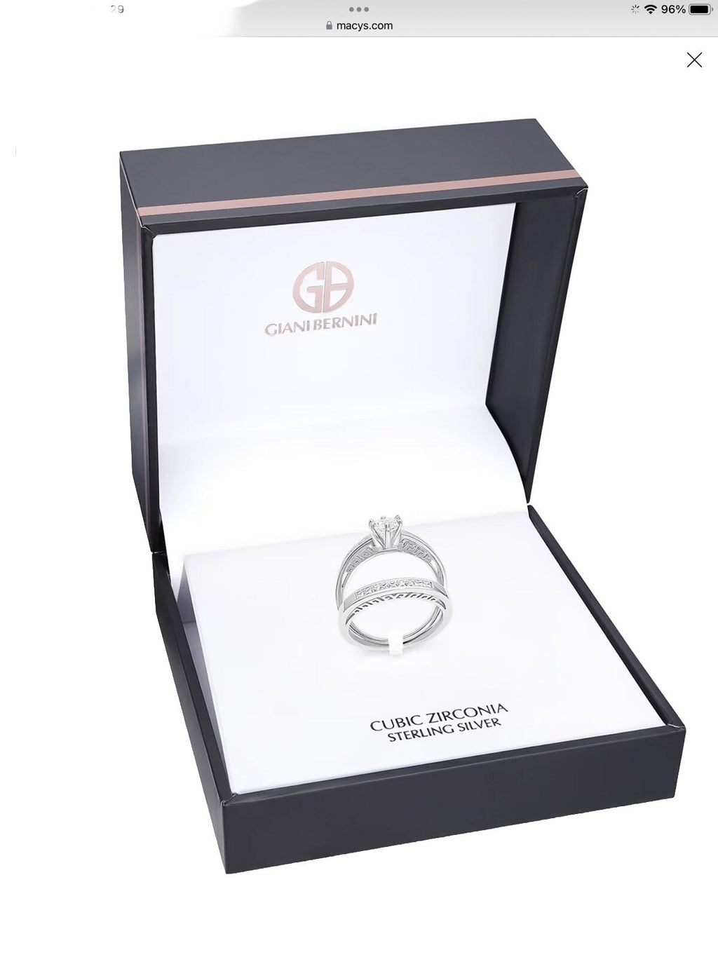 Cubic Zirconia Sterling Silver Engagement Ring Set Size 8