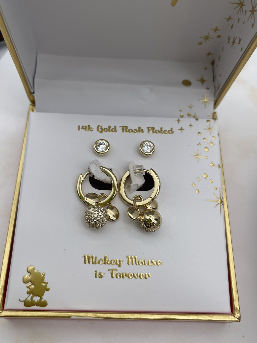 Disney 14k Gold Flash Plated Earrings Set Mickey Mouse Is Forever 
