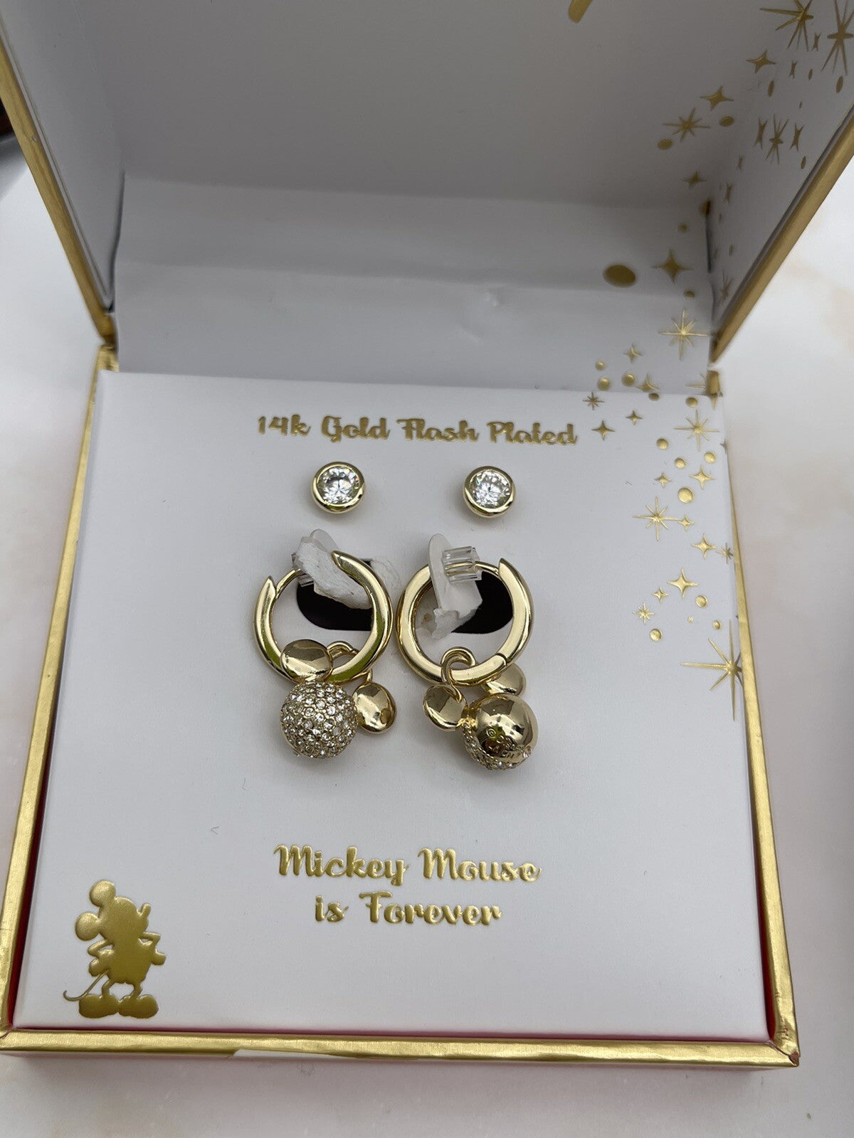 Disney 14k Gold Flash Plated Earrings Set Mickey Mouse Is Forever 