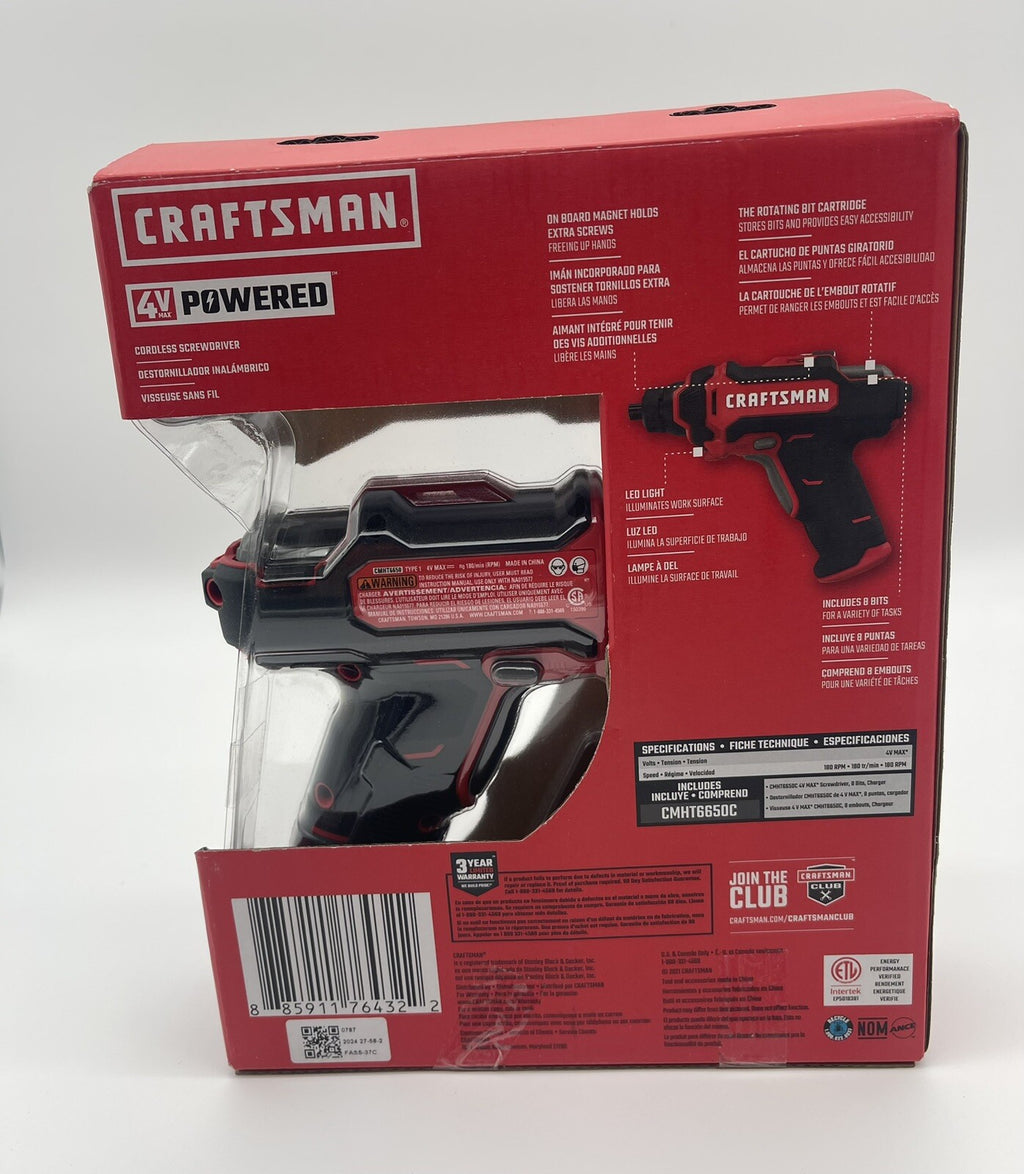CRAFTSMAN Cordless Screwdriver 4V Power Battery, Charger, driving Bits CMHT6650C