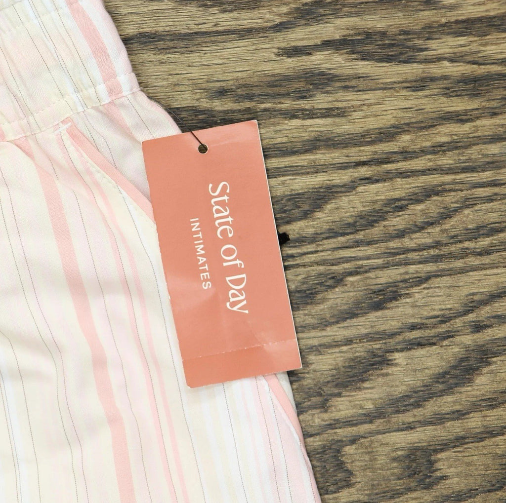 State Of Day Womens Striped Poplin Boxer Sleep Shorts 100185746MS Pink Stripe S