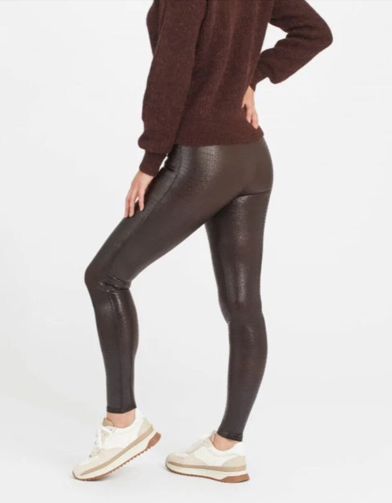 Spanx Faux Leather Croc Leggings Women's Size XL Brown