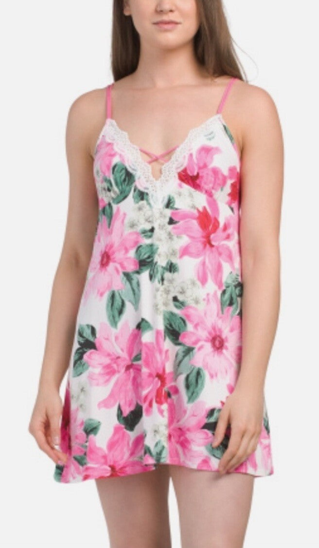 Linea Donatella Women's Zandra Floral V-Neck Chemise - White Ivory Small